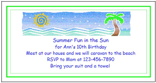 Create custom printable invitations for kids birthday parties - see more Beach Party Ideas at ActivitiesForkids.com