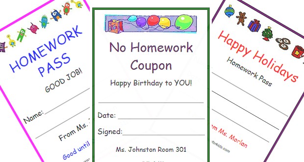 Printable Homework Pass Activities For Kids