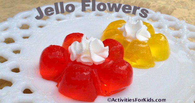 Use the bottom of a 1 liter soda bottle for a mold.  Cute jello flowers are perfect for a birthday party treat from ActivitiesForKids.com