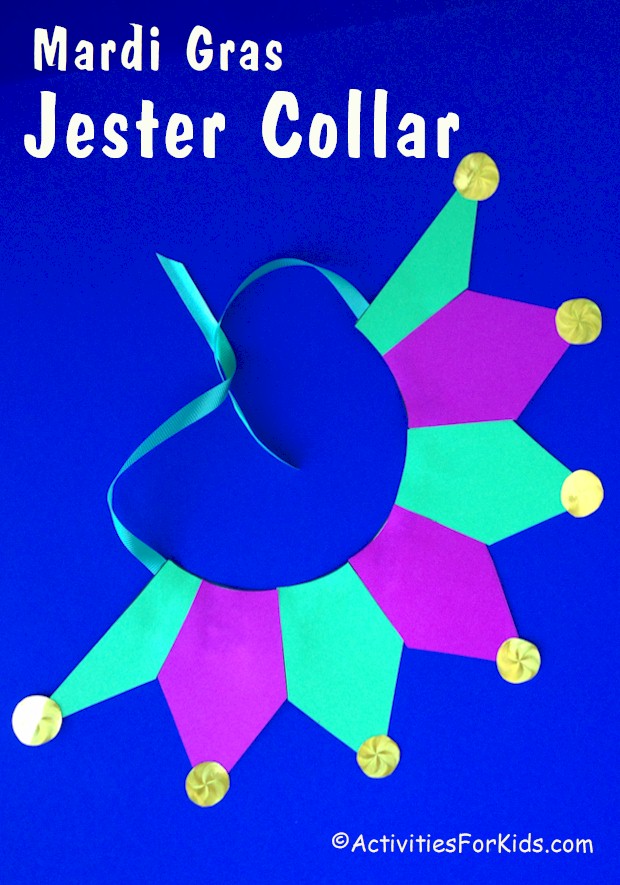 Get into the spirit of Mardi Gras this year with an easy to make Jester Collar.  Use for kids or adults and instructions include a Jester Collar pattern.  