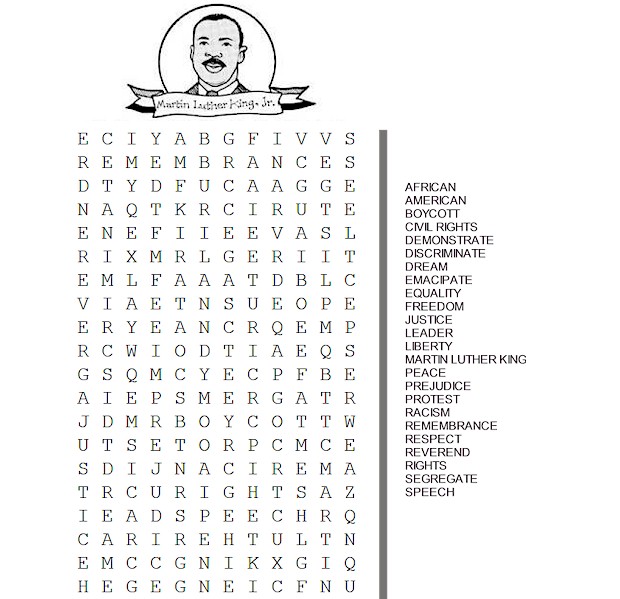 Martin Luther King Jr Word Search Free Printable For Kids