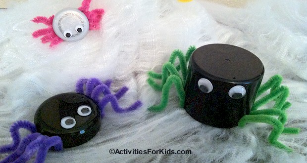 Spooky spiders decoration for Halloween from ActivitiesForKids.com