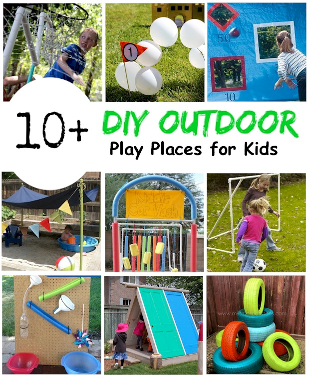 DIY Backyard Play Places for Kids from easy projects to complete waterparks and playgrounds list from Activities For Kids.com