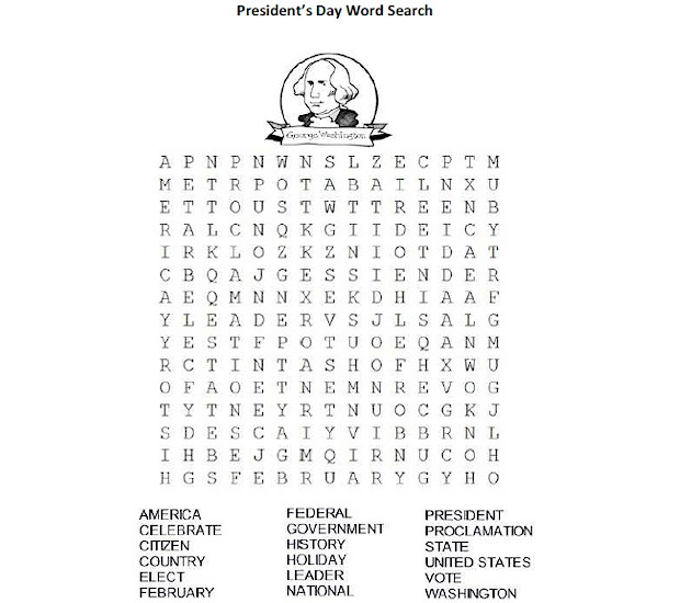 President's Day Word Search at ActivitiesForKids.com #wordsearch presidents day activities for kids