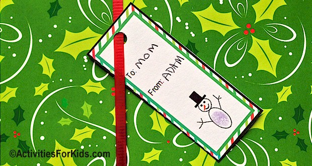 Printable gift tags for children. Holiday Snowman Thumbprint gift tags - more at ActivitiesForKids.com