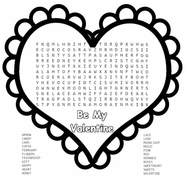 Valentine s Day Word Search Heart Printable For Kids