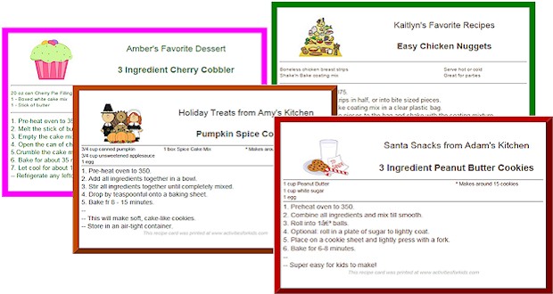 Custom Printable Recipe Cards for Kids