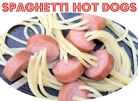 Spaghetti Hot Dogs equals Pasta Dogs, a silly treat kids will love.