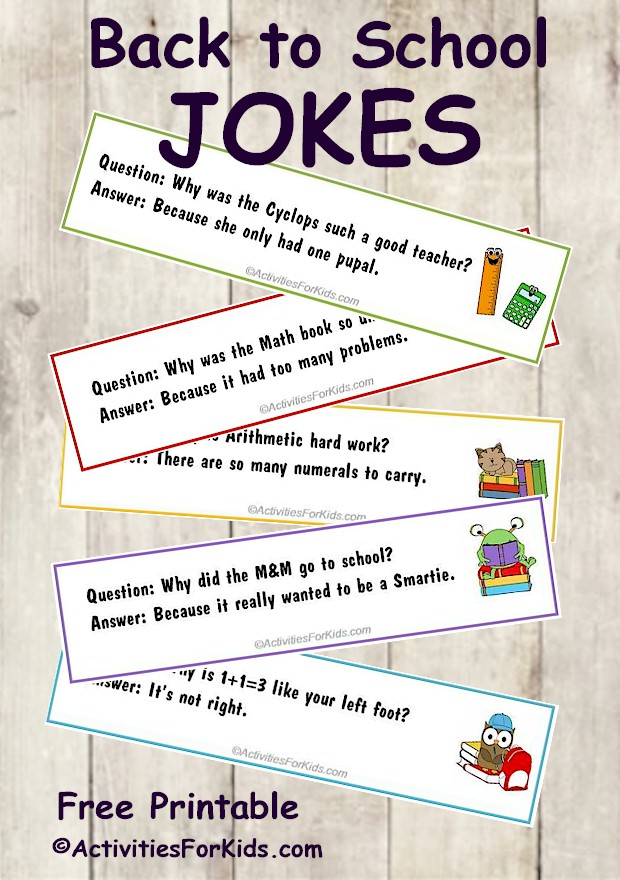 Back to School Jokes.  Printable jokes to share with you children.