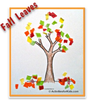 Falling Leaves Craft for kids.  Easy pre-school activity for Autumn.