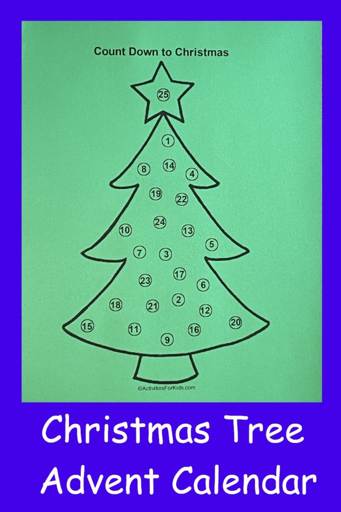 Christmas Tree Advent Calendar.  Mark a number from 1 to 25 in anticipation of Christmas.