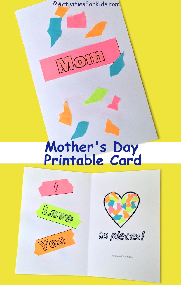 Printable card for Mother's Day - easy for all ages.  Print out the words and the card to assemble for Mom.