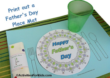 Father's Day Printable Place setting at ActivitiesForKids.com