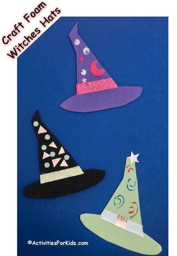 Refrigerator Halloween decorations using this printable Witches Hats Template.
